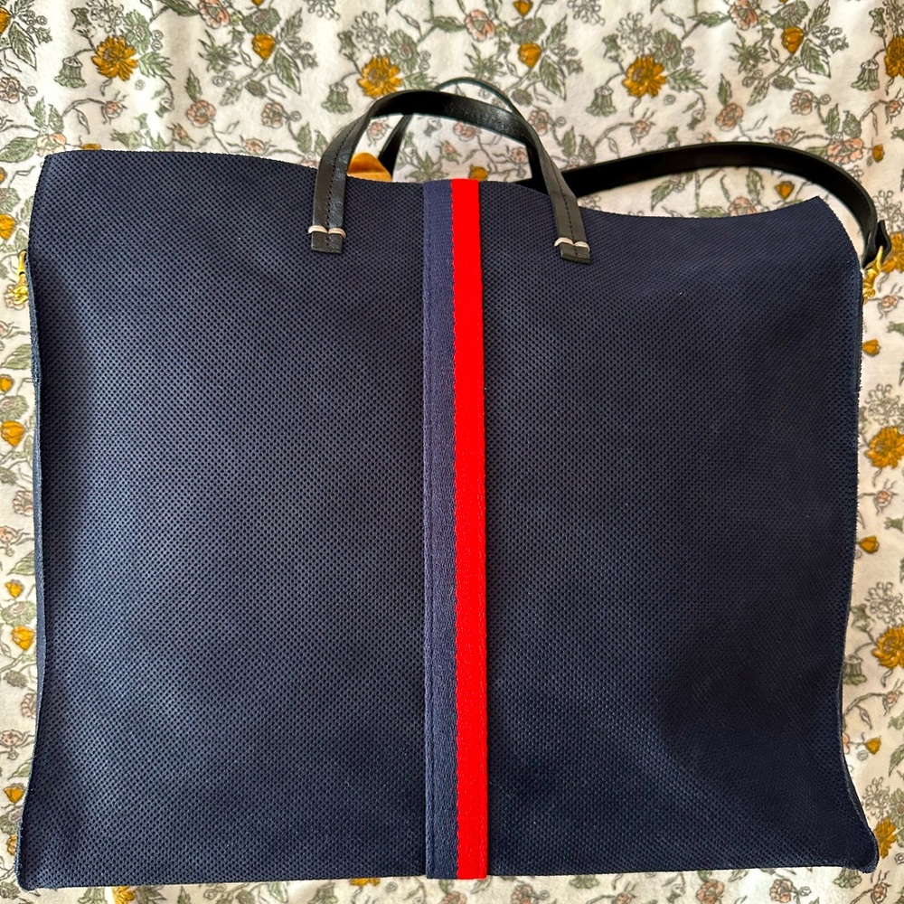 CLARE V. Simple Tote Perforated Suede with Stripes